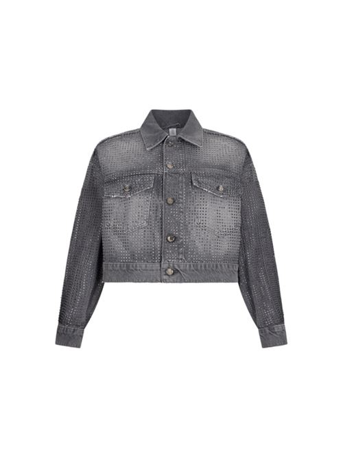 Giacca corta da donna  in denim con strass all-over, colore grigio used LIU JO | UF5088-D502088281